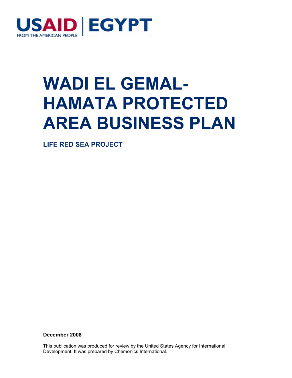 Wadi El Gemal- Hamata Protected Area Business Plan