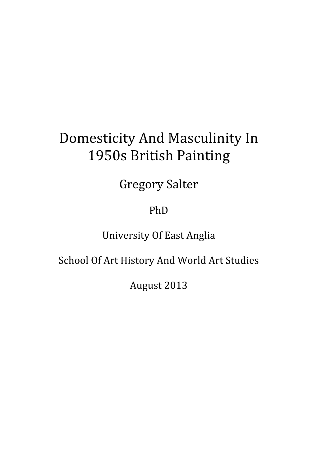 Domesticity and Masculinity in 1950S British Painting