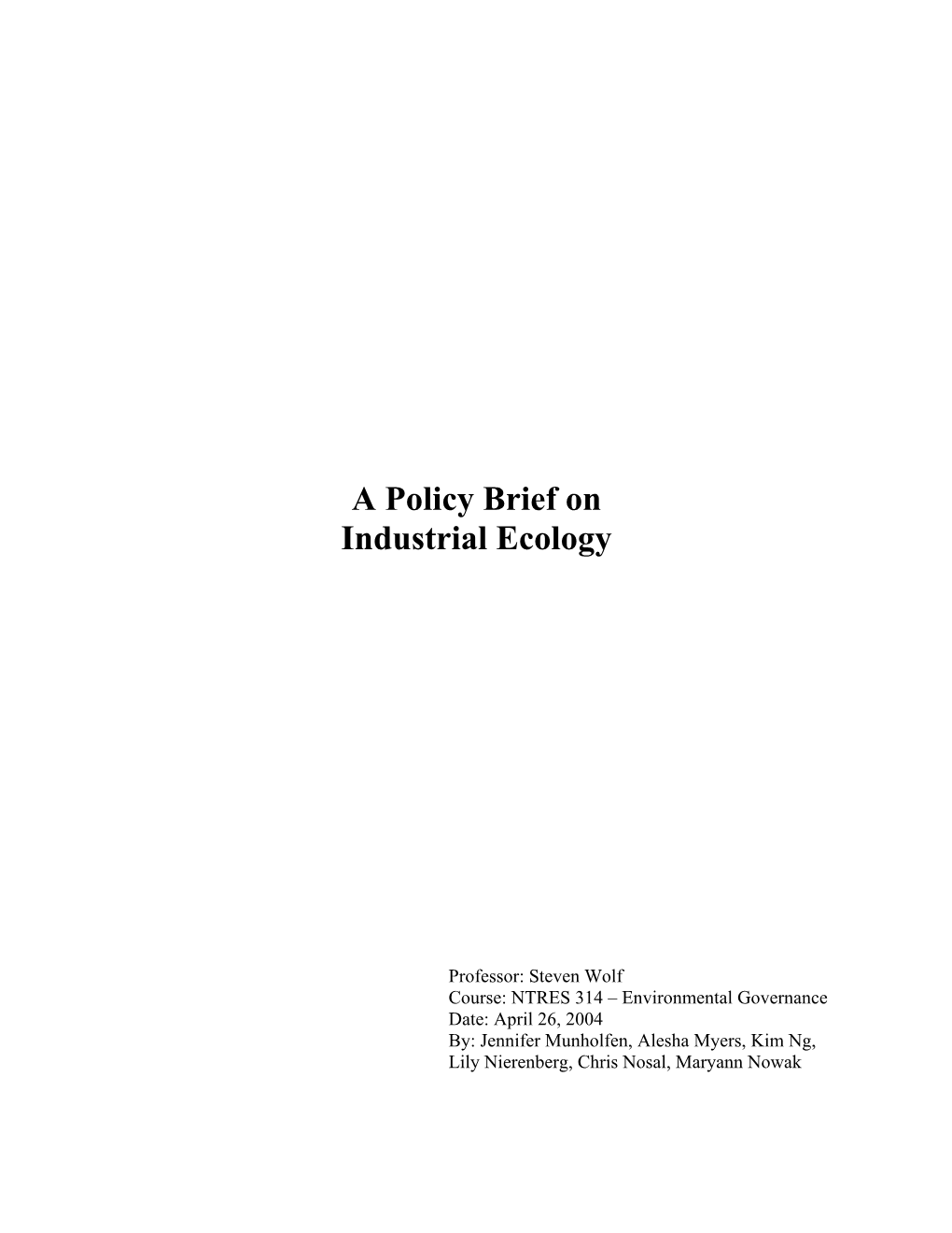 A Policy Brief on Industrial Ecology