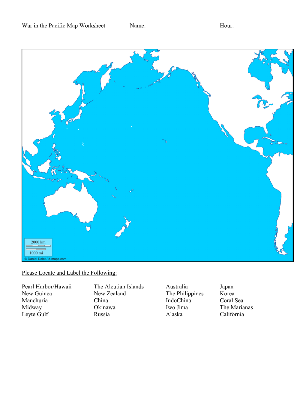 War In The Pacific Map Worksheet