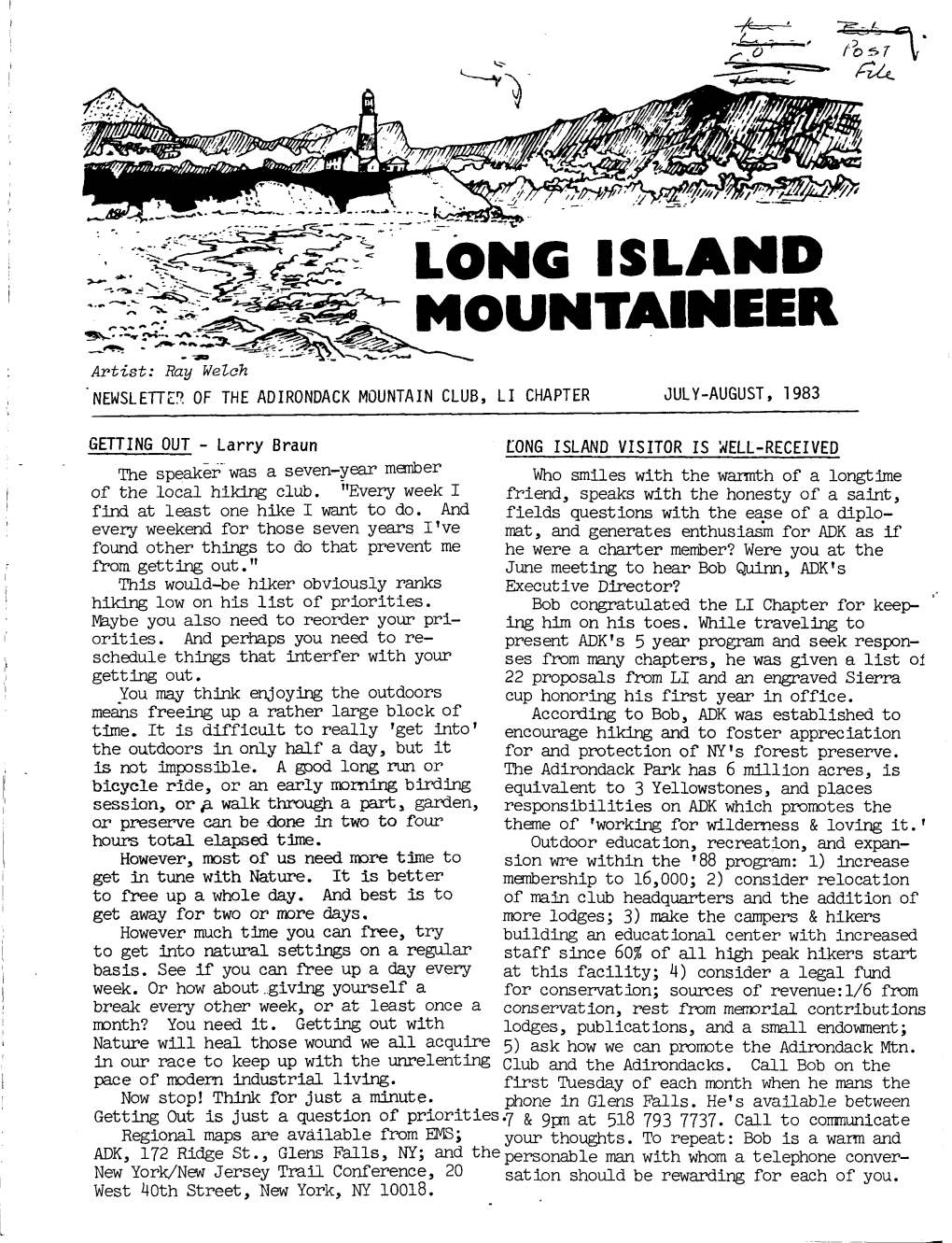 5Sv- • TLONGISLANDMOUNTAINEE R Artist: Ray Welch NEWSLETTER