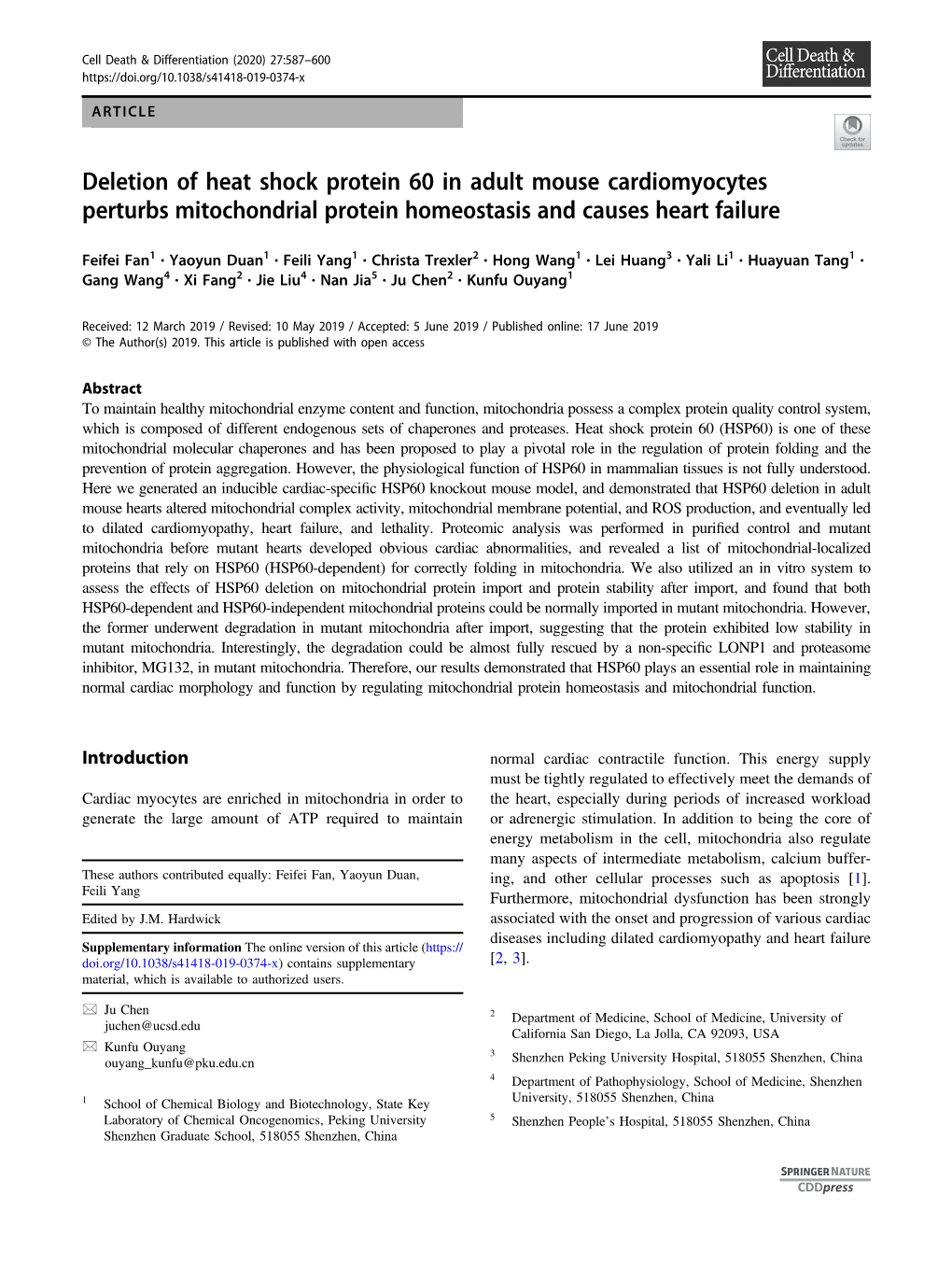 Deletion of Heat Shock Protein 60 in Adult Mouse Cardiomyocytes Perturbs Mitochondrial Protein Homeostasis and Causes Heart Failure