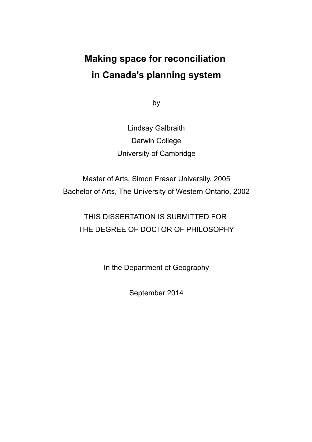 Making Space for Reconciliation in Canada's Planning System