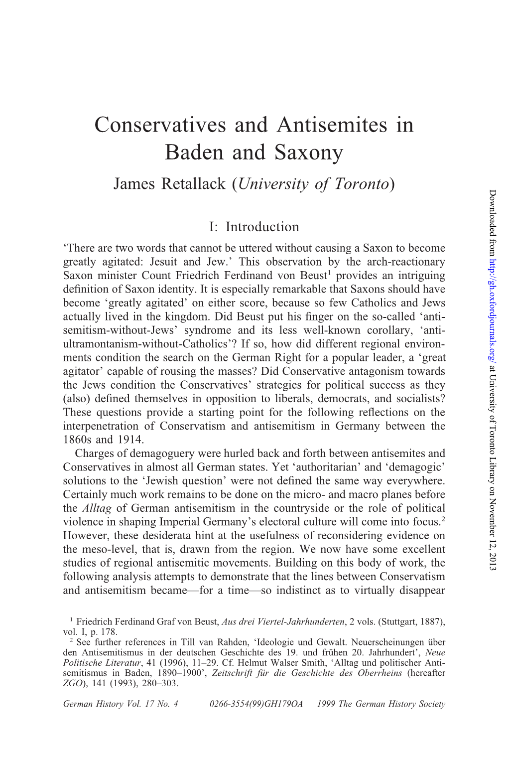 Conservatives and Antisemites in Baden and Saxony