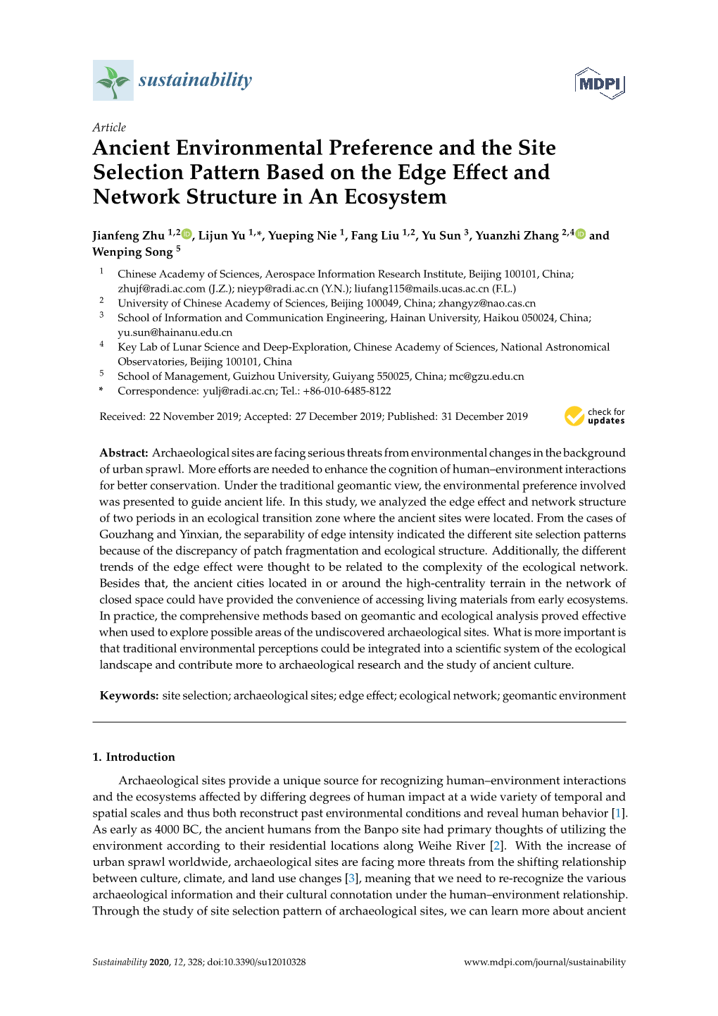 Ancient Environmental Preference and the Site Selection Pattern Based on the Edge Eﬀect and Network Structure in an Ecosystem