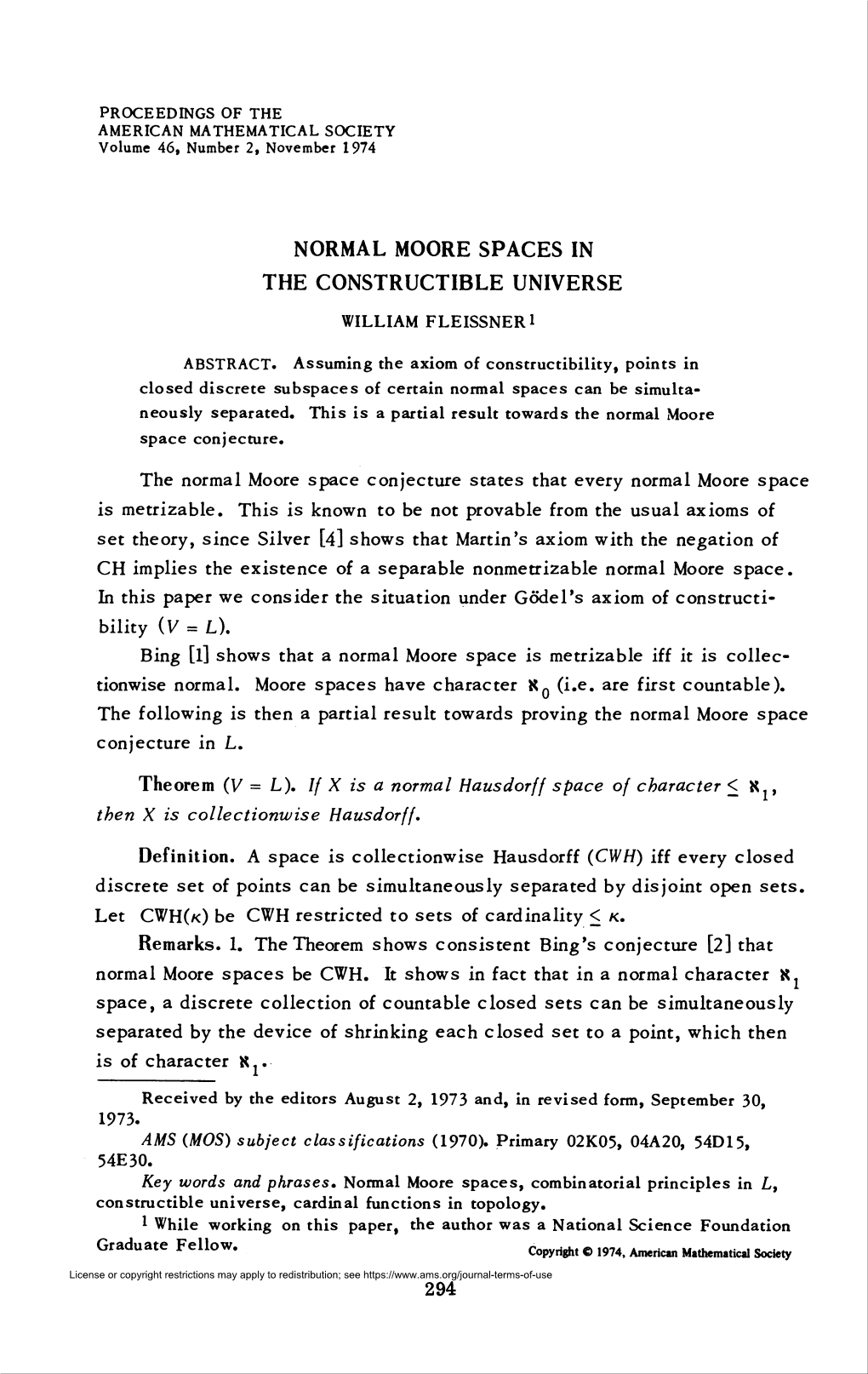 Normal Moore Spaces in the Constructible Universe 295