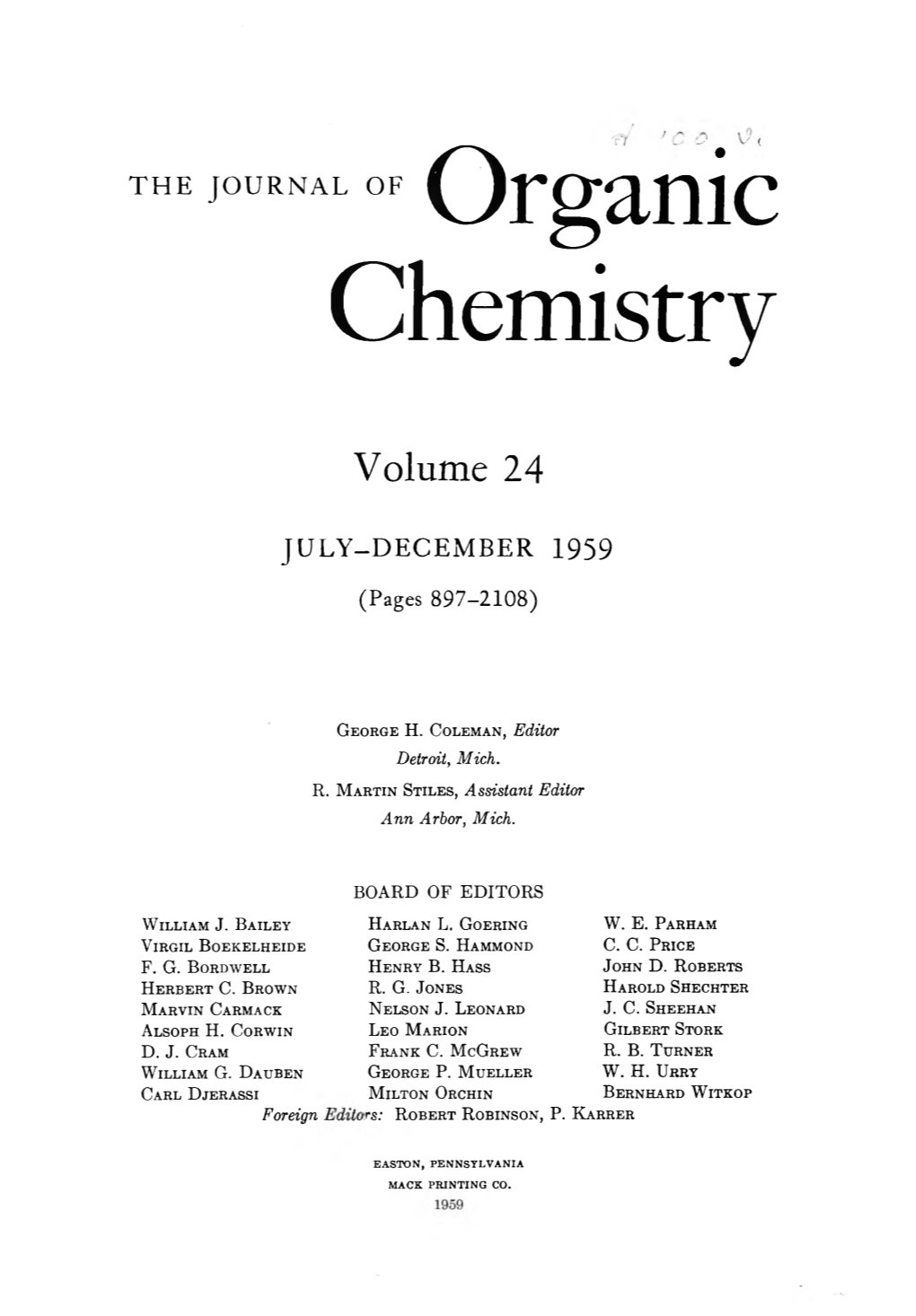 The Journal of Organic Chemistry 1959 Volume 24 No.7