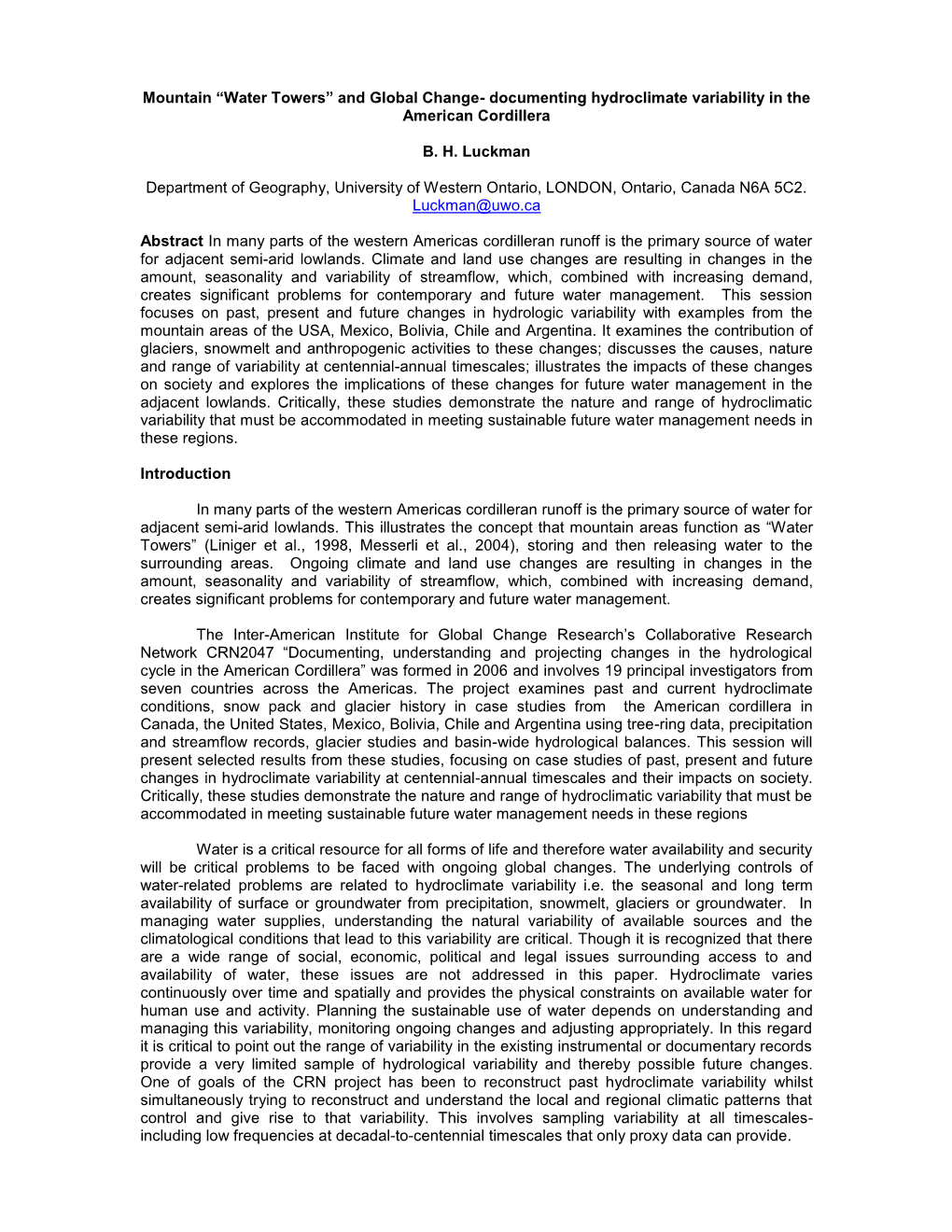 Documenting Hydroclimate Variability in the American Cordillera