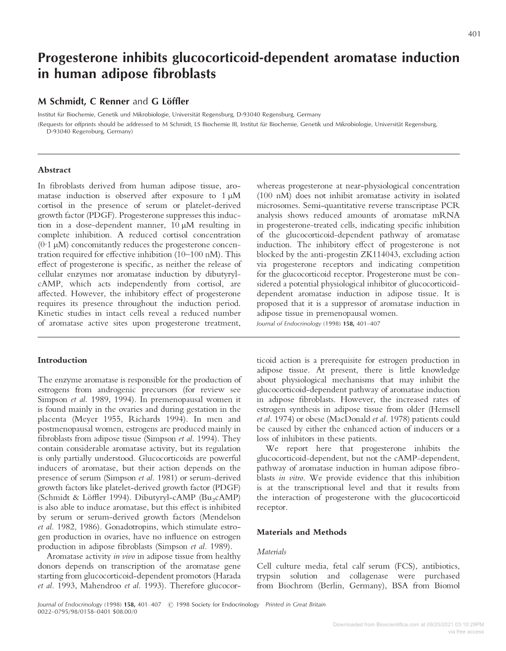 Progesterone Inhibits Glucocorticoid-Dependent Aromatase Induction in Human Adipose ﬁbroblasts