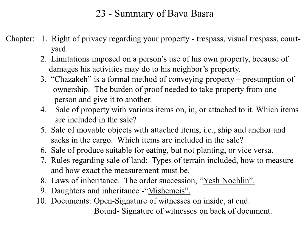 23 - Summary of Bava Basra