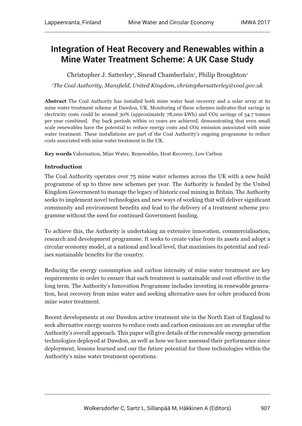 Integration of Heat Recovery and Renewables Within a Mine Water Treatment Scheme: a UK Case Study