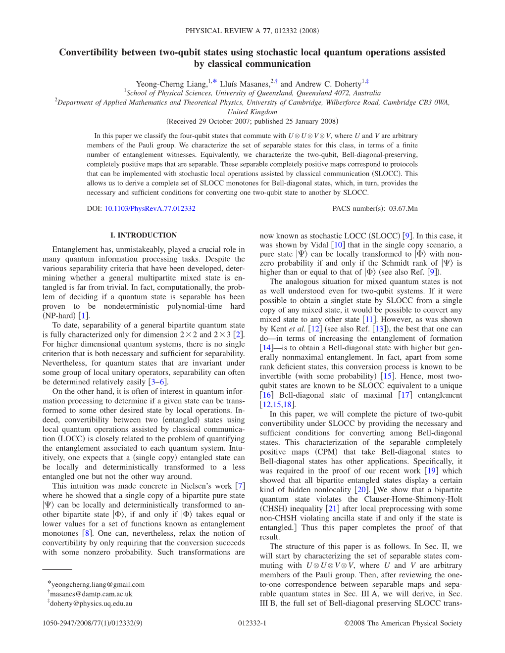 Convertibility Between Two-Qubit States Using Stochastic Local Quantum Operations Assisted by Classical Communication