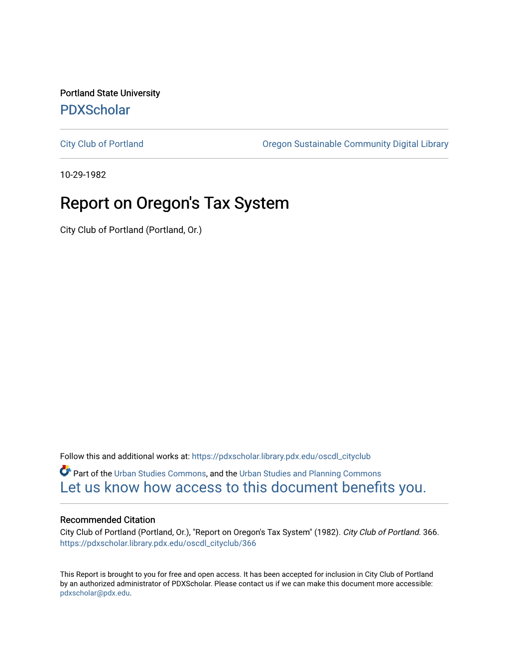 Report on Oregon's Tax System