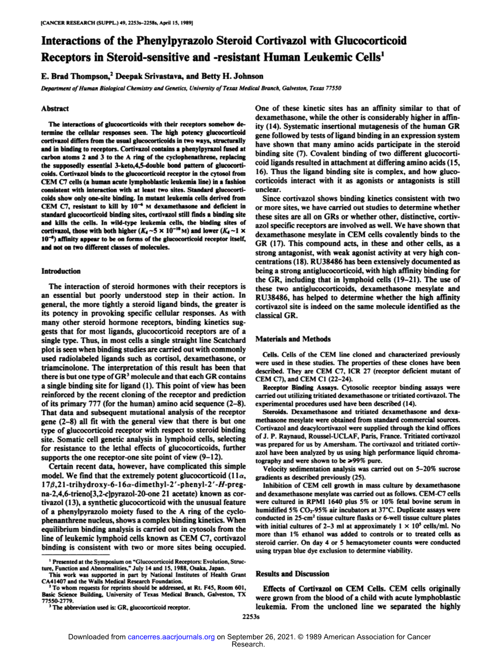 Interactions of the Phenylpyrazolo Steroid Cortivazol with Glucocorticoid Receptors in Steroid-Sensitive and -Resistant Human Leukemic Cells1