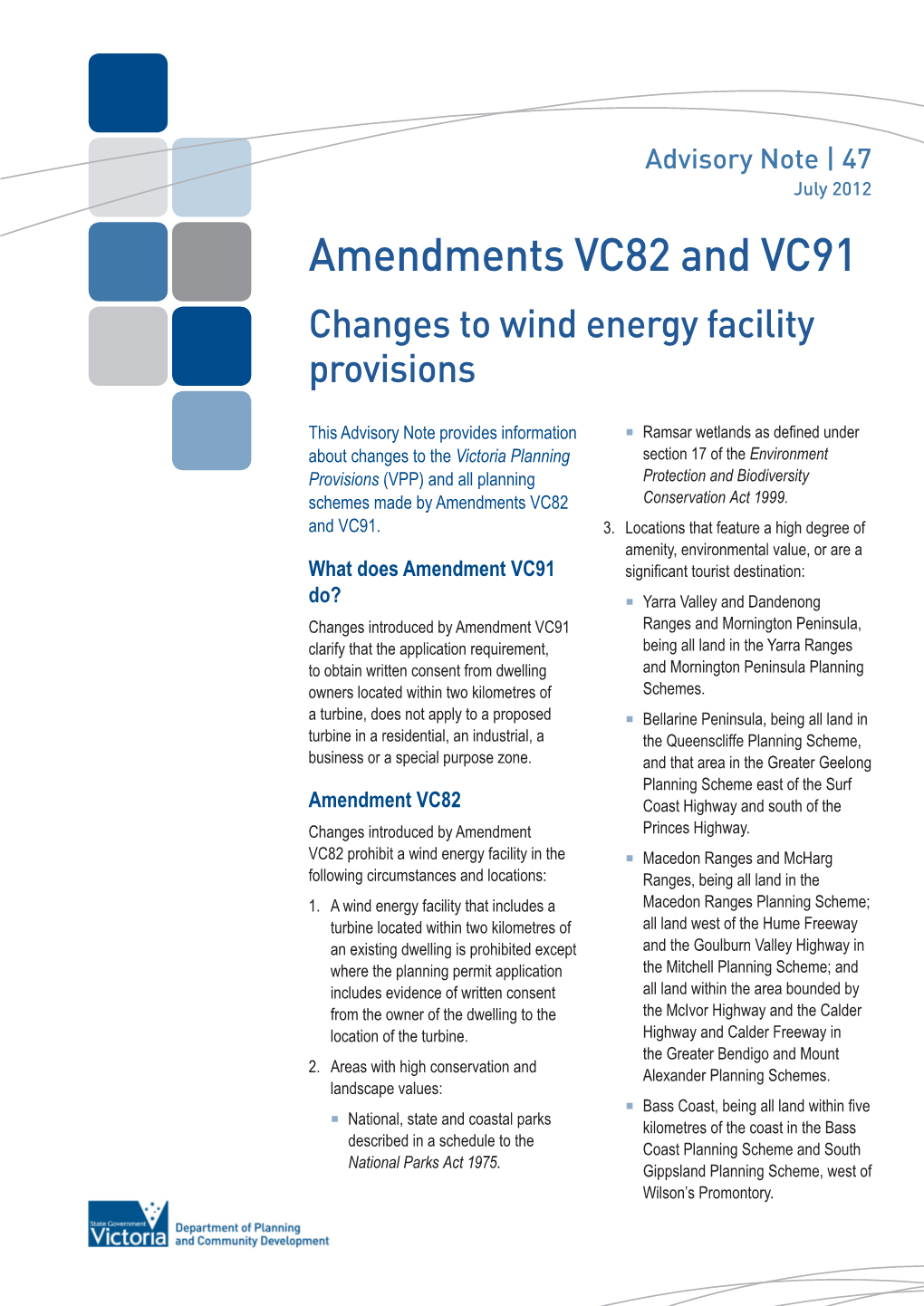 Amendments VC82 and VC91 Changes to Wind Energy Facility Provisions