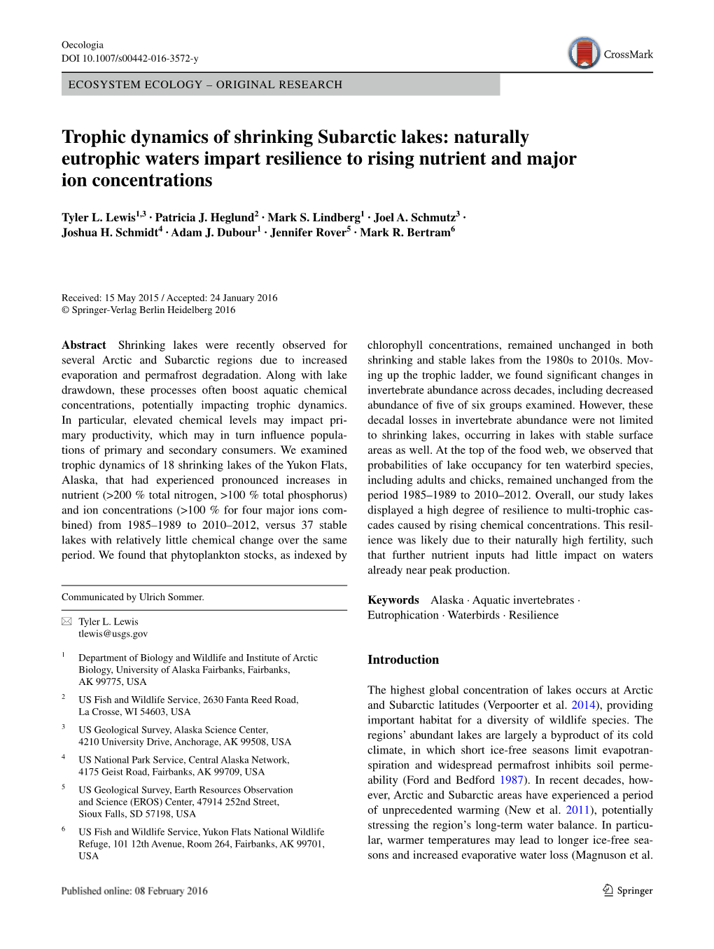 2016 Trophic Dynamics of Shrinking Subarctic Lakes