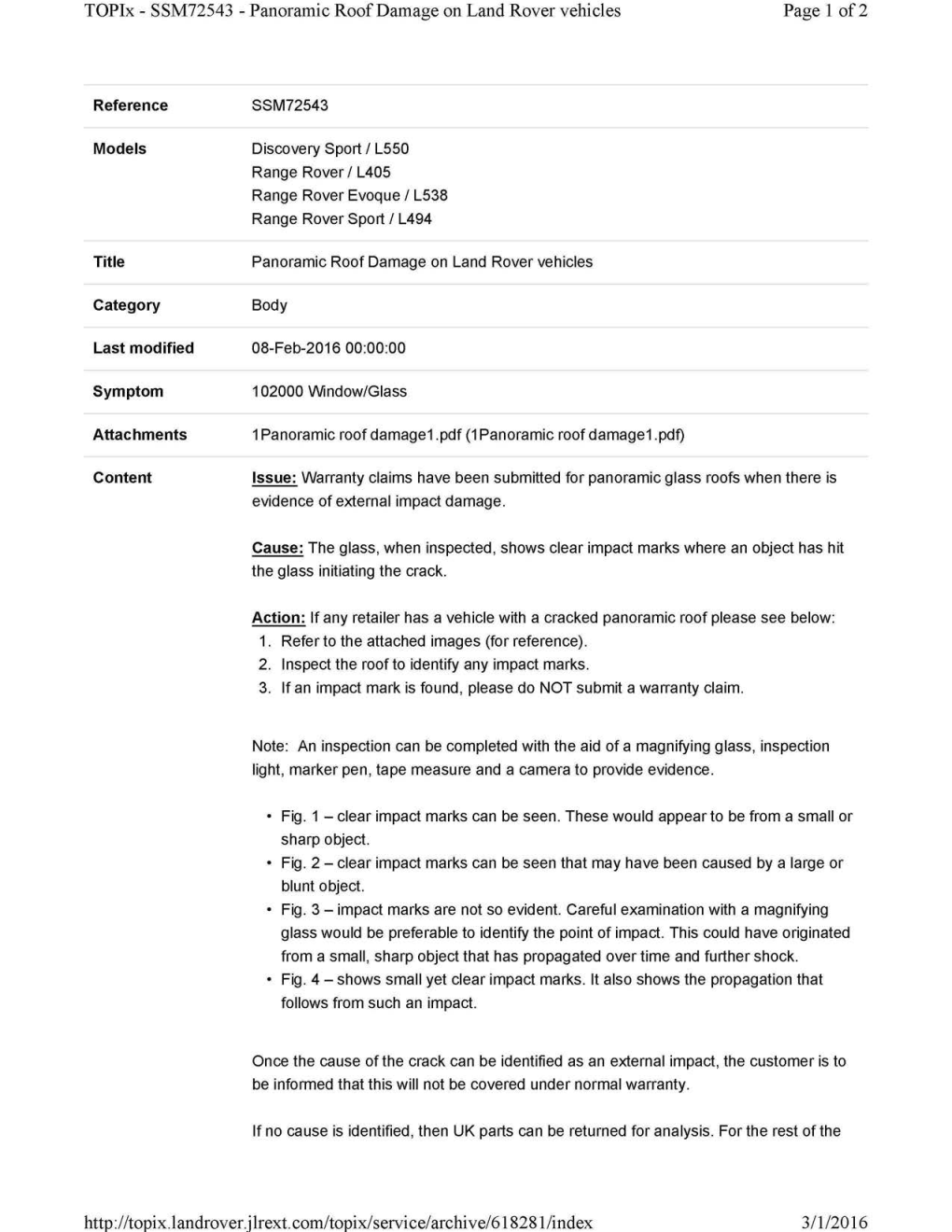 Topix - SSM72543 - Panoramic Roof Damage on Land Rover Vehicles Page I of 2