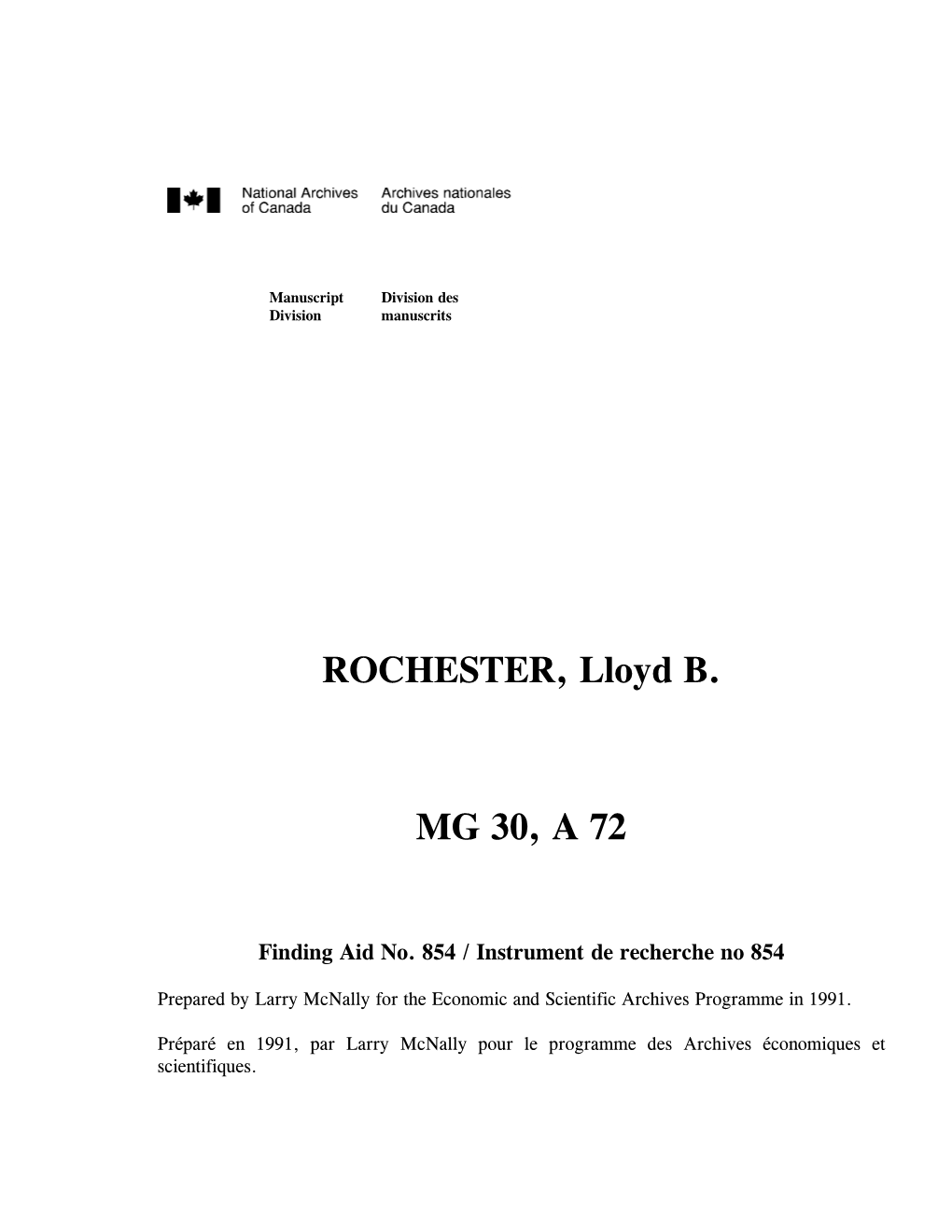 ROCHESTER, Lloyd B. MG 30, a 72