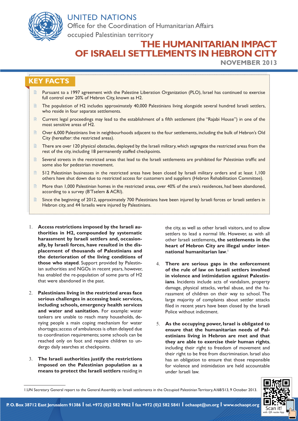 The Humanitarian Impact of Israeli Settlements in Hebron City November 2013