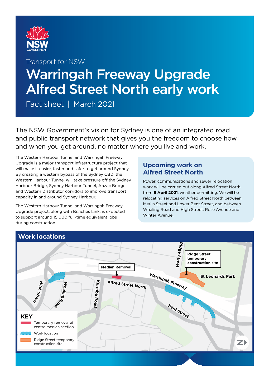 Warringah Freeway Upgrade Alfred Street North Early Work Fact Sheet | March 2021