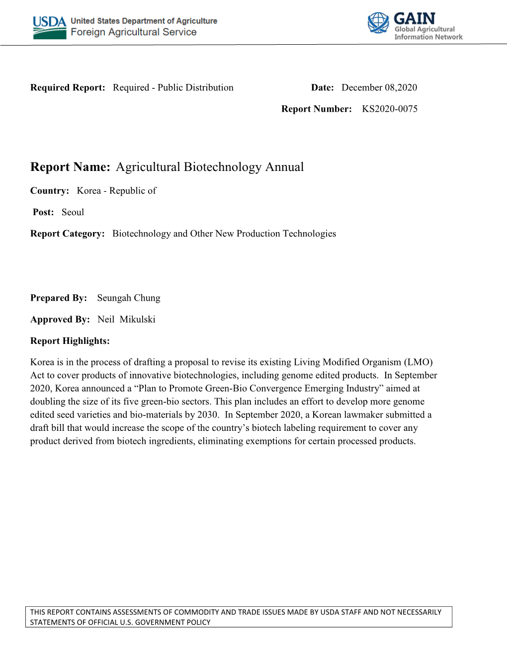 Agricultural Biotechnology Annual