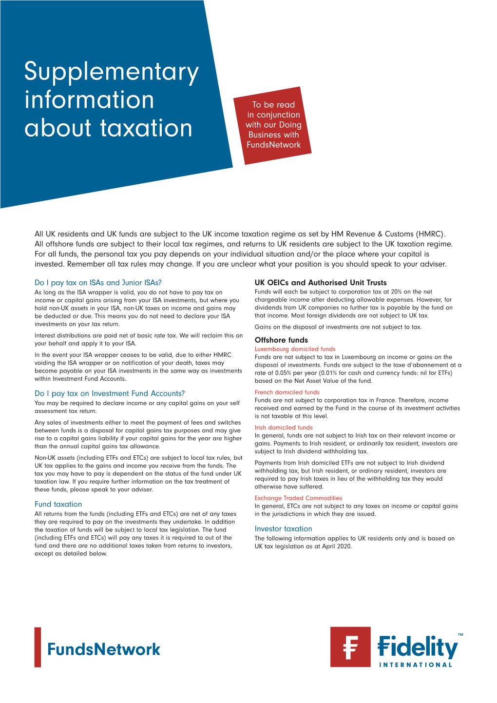 Supplementary Information About Taxation