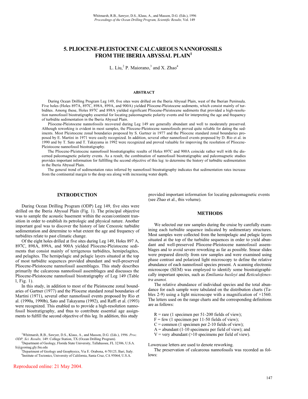 5. Pliocene-Pleistocene Calcareous Nannofossils from the Iberia Abyssal Plain1