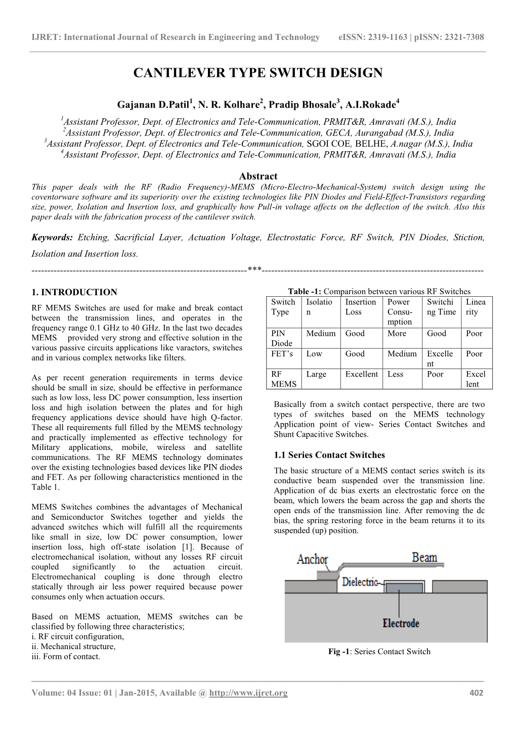 Cantilever Type Switch Design