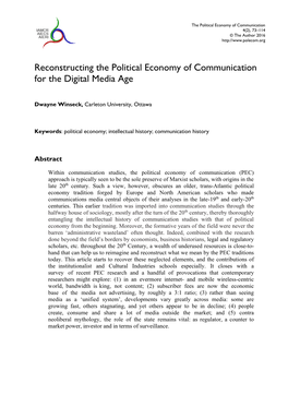 Reconstructing the Political Economy of Communication for the Digital Media Age