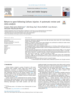 Sport Following Lisfranc Injuries: a Systematic Review and Meta-Analysis