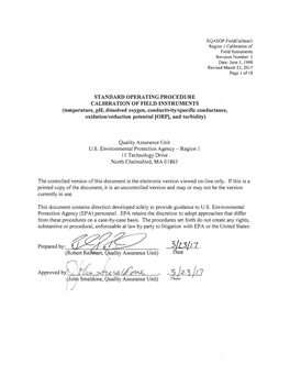 Standard Operating Procedure: Calibration of Field Instruments