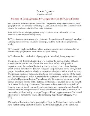 Studies of Latin America by Geographers in the United States