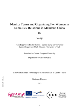 Identity Terms and Organizing for Women in Same-Sex Relations In