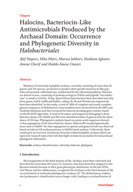 Occurrence and Phylogenetic Diversity in Halobacteriales Afef Najjari, Hiba Mejri, Marwa Jabbari, Haitham Sghaier, Ameur Cherif and Hadda-Imene Ouzari