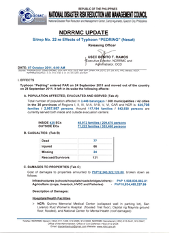 NDRRMC Update Sitrep No. 22 Re Effects of Typhoon PEDRING