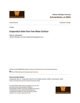 Evaporation Rate from Free Water Surface