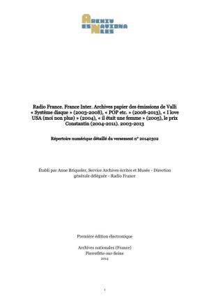 Radio France. France Inter. Archives Papier Des Émissions De Valli « Système Disque » (2003-2008), « POP Etc