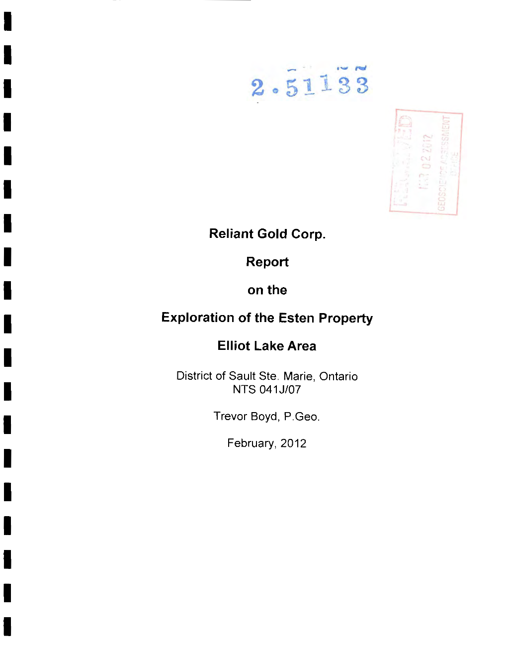 Prospecting Report on Elliot Lake Area