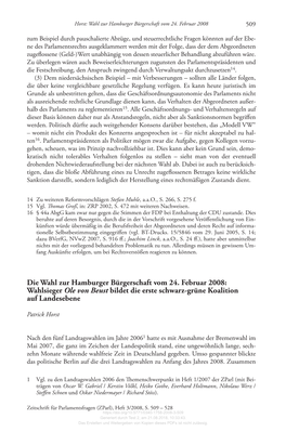 Die Wahl Zur Hamburger Bürgerschaft Vom 24. Februar 2008: Wahlsieger Ole Von Beust Bildet Die Erste Schwarz-Grüne Koalition Auf Landesebene