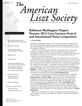 Baltimore Washington Chapter Presents 2013 Liszt-Garrison