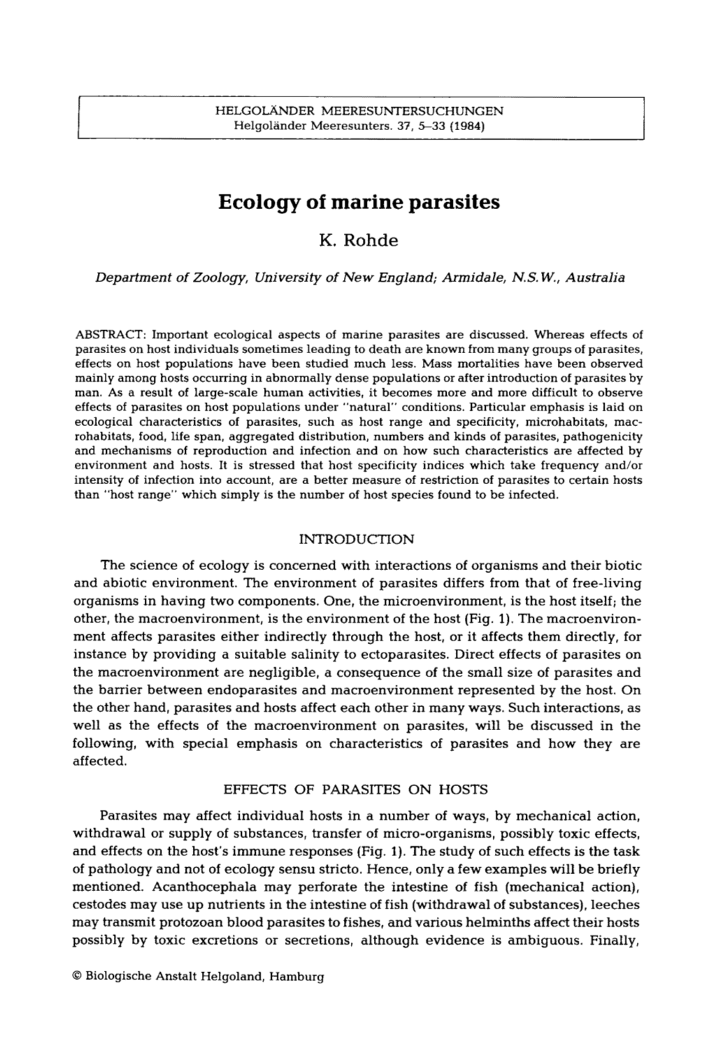 Ecology of Marine Parasites