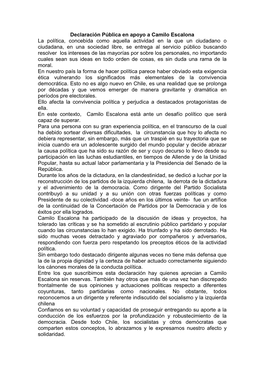 Declaración Pública En Apoyo a Camilo Escalona