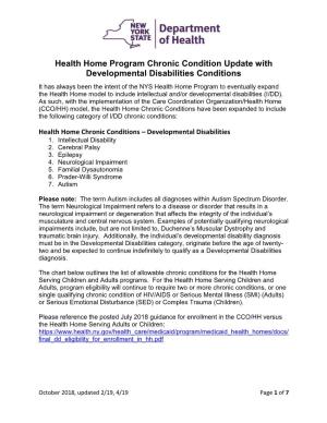 Health Home Program Chronic Condition Update With