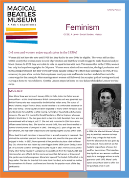Feminism GCSE, a Level– Social Studies, History