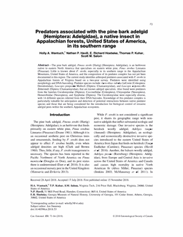 Predators Associated with the Pine Bark Adelgid {Hemiptera: Adelgidae), a Native Insect in Appalachian Forests, United States of America, in Its Southern Range