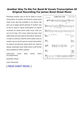 Another Way to Die for Band W Vocals Transcription of Original Recording for James Bond Sheet Music