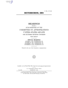 Bioterrorism, 2001 Hearings Committee On