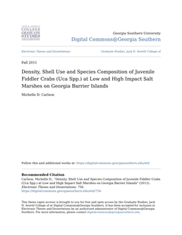 Density, Shell Use and Species Composition of Juvenile Fiddler Crabs (Uca Spp.) at Low and High Impact Salt Marshes on Georgia Barrier Islands