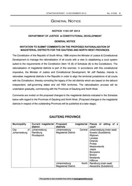 Rationalisation of Magesterial Districts for the Gauteng and North West
