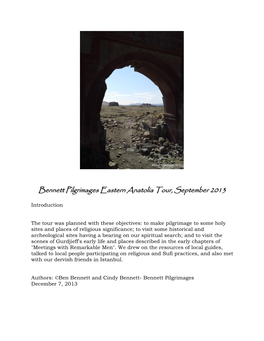 Bennett Pilgrimages Eastern Anatolia Tour, September 2013